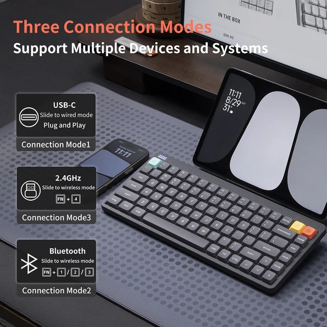 Alt view image 2 of 8 - NuPhy Node75 Low Profile Wireless Mechanical Keyboard, 75% ANSI Hot Swappable, Bluetooth, 2.4GHz, USB-C, RGB Backlit Gasket Mount Keyboard for Mac/Windows - Gray