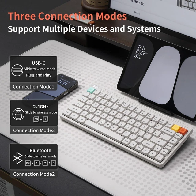Alt view image 2 of 8 - NuPhy Node75 Low Profile Wireless Mechanical Keyboard, 75% ANSI Hot Swappable, Bluetooth, 2.4GHz, USB-C, RGB Backlit Gasket Mount Keyboard for Mac/Windows - White