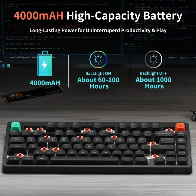 Alt view image 6 of 9 - NuPhy Node75 High Profile Wireless Mechanical Keyboard, 75% ANSI Hot Swappable, Bluetooth, 2.4GHz, USB-C, RGB Backlit Gasket Mount Keyboard for Mac/Windows - Gray