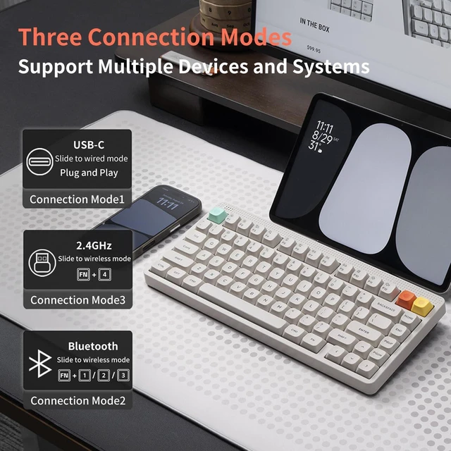 Alt view image 2 of 8 - NuPhy Node75 High Profile Wireless Mechanical Keyboard, 75% ANSI Hot Swappable, Bluetooth, 2.4GHz, USB-C, RGB Backlit Gasket Mount Keyboard for Mac/Windows - White