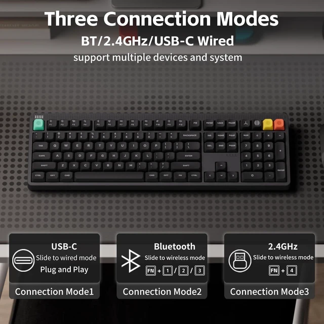 Alt view image 2 of 7 - NuPhy Node100 High-Profile Mechanical Keyboard, Supports Touch Gestures, 103 Keys Wireless Keyboard, Bluetooth, 2.4GHz, USB-C, PBT Keycaps, RGB Backlit, Office/Gaming Keyboard For Mac/Windows - Gray