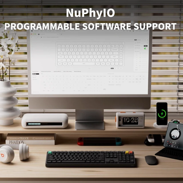Alt view image 7 of 7 - NuPhy Node100 High-Profile Mechanical Keyboard, Supports Touch Gestures, 103 Keys Wireless Keyboard, Bluetooth, 2.4GHz, USB-C, PBT Keycaps, RGB Backlit, Office/Gaming Keyboard For Mac/Windows - Gray