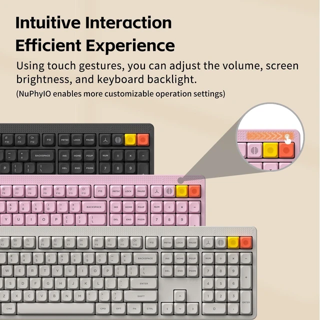 Alt view image 5 of 7 - NuPhy Node100 High-Profile Mechanical Keyboard, Supports Touch Gestures, 103 Keys Wireless Keyboard, Bluetooth, 2.4GHz, USB-C, PBT Keycaps, RGB Backlit, Office/Gaming Keyboard For Mac/Windows - Gray