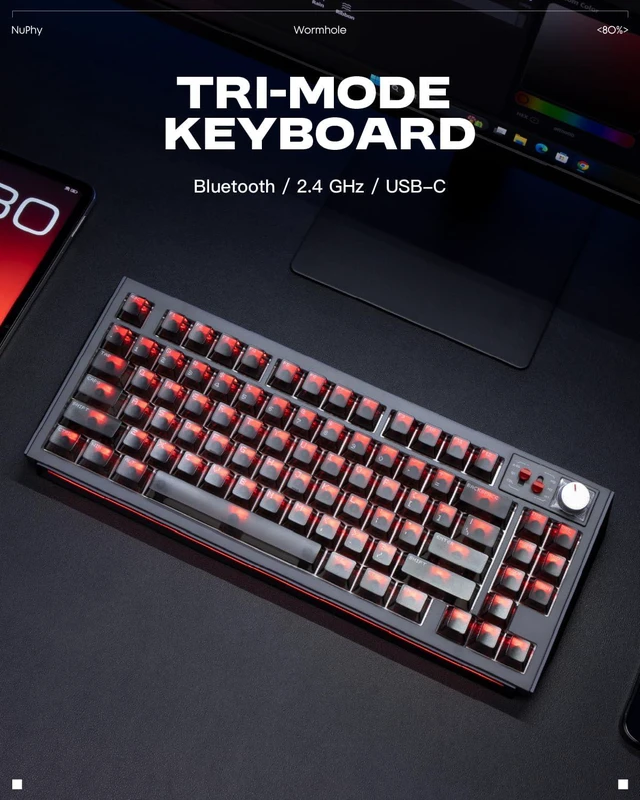 Alt view image 6 of 9 - NuPhy WH80 Hot-Swap Rapid Trigger Wireless Magnetic Keyboard with knob, Custom RGB Backlit, 80% Layout, Tri-mode Hall Effect, 83 Keys, Support BT/2.4GHz/USB-C, Quick mode toggle -Black