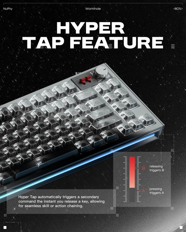 Alt view image 2 of 9 - NuPhy WH80 Hot-Swap Rapid Trigger Wireless Magnetic Keyboard with knob, Custom RGB Backlit, 80% Layout, Tri-mode Hall Effect, 83 Keys, Support BT/2.4GHz/USB-C, Quick mode toggle -Black
