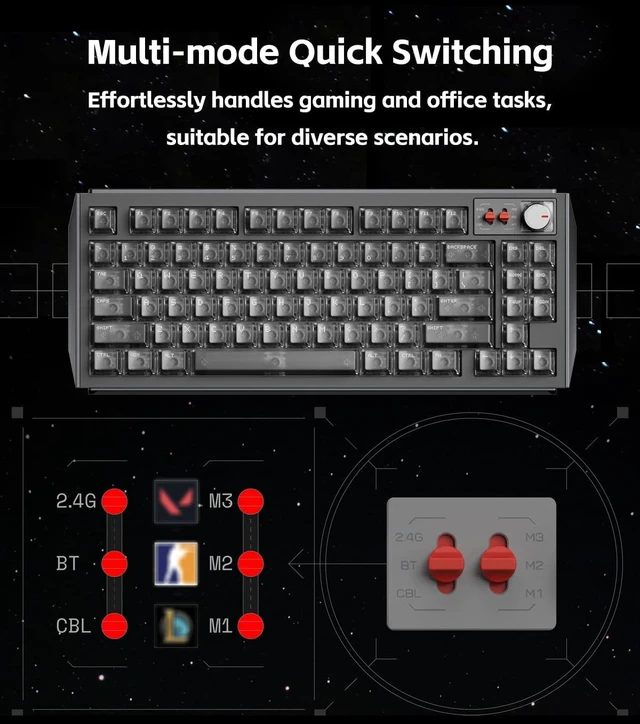 Alt view image 7 of 9 - NuPhy WH80 Hot-Swap Rapid Trigger Wireless Magnetic Keyboard with knob, Custom RGB Backlit, 80% Layout, Tri-mode Hall Effect, 83 Keys, Support BT/2.4GHz/USB-C, Quick mode toggle -Black