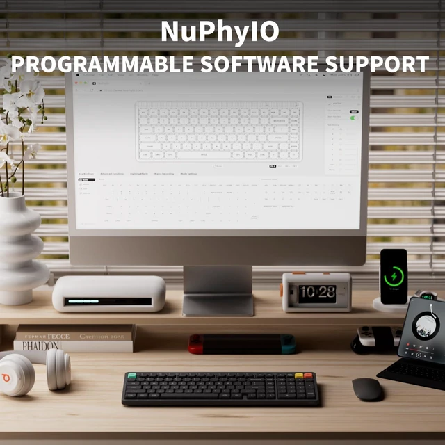 Alt view image 7 of 7 - NuPhy Node100 Low Profile Mechanical Keyboard, Supports Touch Gestures, 103 Keys Wireless Keyboard, Bluetooth, 2.4GHz, USB-C, PBT Keycaps, RGB Backlit, Office/Gaming Keyboard For Mac/Windows - Gray