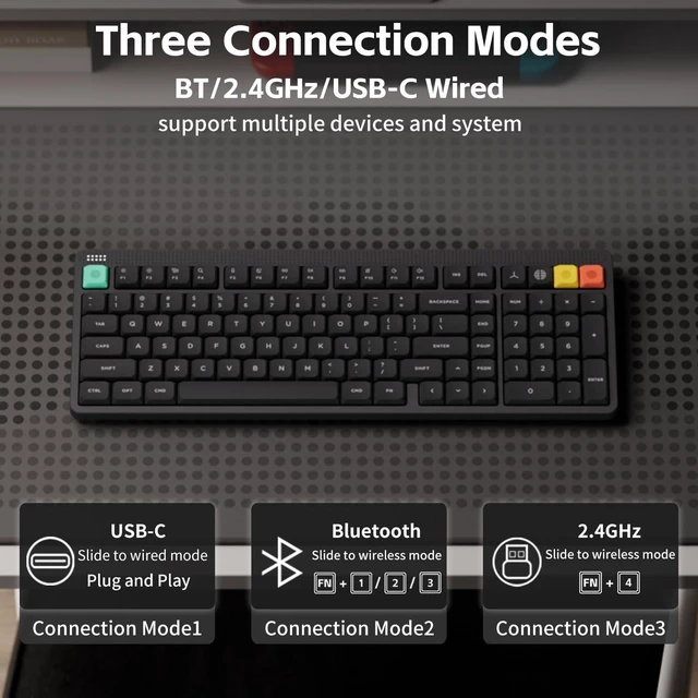 Alt view image 2 of 7 - NuPhy Node100 Low Profile Mechanical Keyboard, Supports Touch Gestures, 103 Keys Wireless Keyboard, Bluetooth, 2.4GHz, USB-C, PBT Keycaps, RGB Backlit, Office/Gaming Keyboard For Mac/Windows - Gray