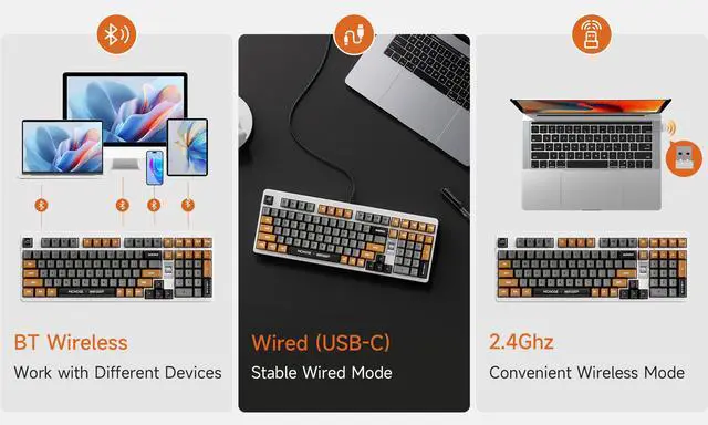 Alt view image 4 of 4 - MCHOSE x Unbox Therapy UT98 98% Tri-Mode Wireless Gasket Mount Mechanical Keyboard, 10000mAh Battery - Retro Therapy (Icy Creamsicle)