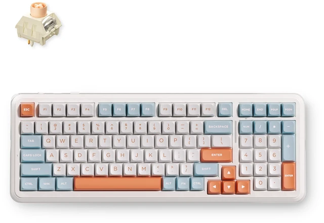 Main image of MCHOSE K99 V3 Tri-Mode Wireless Mechanical Keyboard, 98% Layout Hot Swappable Gasket Mount Keyboard with Multifunction Control Knob, RGB South-Facing Backlit, Icy Creamsicle Switch, Horizon Orange