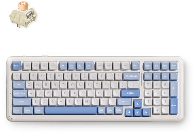 Main image of MCHOSE K99 V3 Tri-Mode Wireless Mechanical Keyboard, 98% Layout Hot Swappable Gasket Mount Keyboard with Multifunction Control Knob, RGB South-Facing Backlit, Icy Creamsicle Switch, Sky Blue