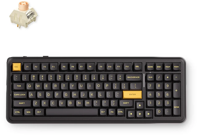 Main image of MCHOSE K99 V3 Tri-Mode Wireless Mechanical Keyboard, 98% Layout Hot Swappable Gasket Mount Keyboard with Multifunction Control Knob, RGB South-Facing Backlit, Icy Creamsicle Switch, Black Gold
