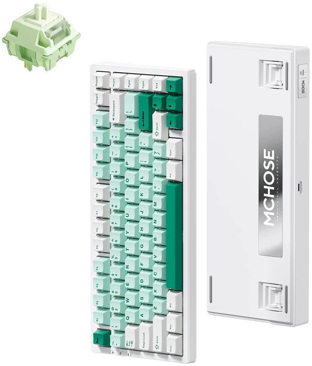 Alt view image 2 of 2 - MCHOSE G75 Pro Tri-Mode Wireless Mechanical Keyboard, 75% Layout, Bluetooth/2.4GHz/USB-C, Hot Swappable Gasket Mount Keyboard, RGB South-Facing Backlit, Matcha Latte Switch, Green