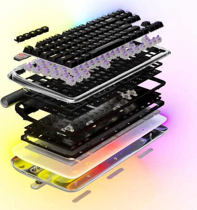 Alt view image 3 of 10 - HYTE Keeb TKL - Modern Human Interface - Customizable Tenkeyless Wired Crystal Bubble RGB Gasket Mounted Mechanical Keyboard - Fluffy Lavender Linear Switches - Crystal/Black