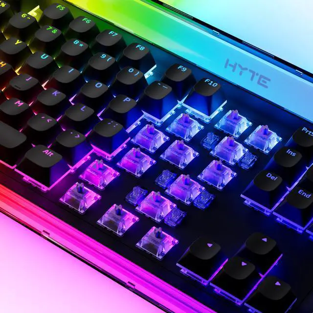 Alt view image 10 of 10 - HYTE Keeb TKL - Modern Human Interface - Customizable Tenkeyless Wired Crystal Bubble RGB Gasket Mounted Mechanical Keyboard - Fluffy Lavender Linear Switches - Crystal/Black