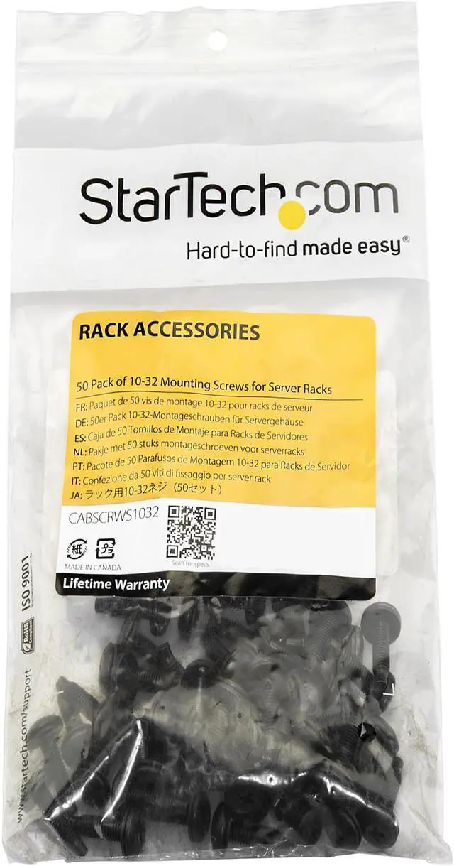 Alt view image 2 of 2 - StarTech.com CABSCRWS1032 Server Rack Screws - 50 Pack - 10-32 Screws - Rack Mount Screws - Network Rack Screws - Rack Mount Hardware