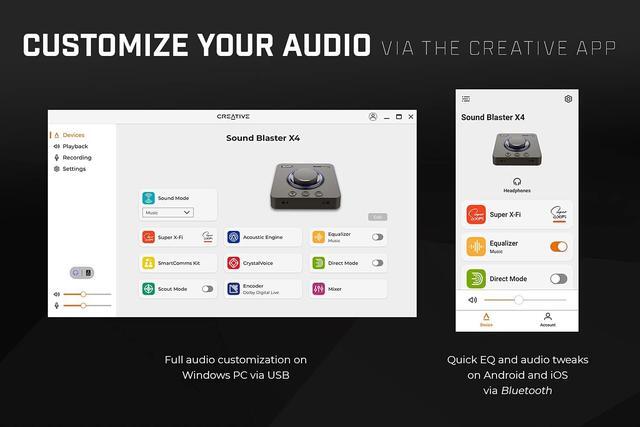 Alt view image 6 of 7 - Creative Sound Blaster X4 Hi-Res 24bit/192kHz External USB DAC and Amp Sound Card, Super X-Fi, Multi-Channel, 7.1 Discrete Surround, Optical-in, Optical-out, Line-in, Mic-in, Headset-i (70SB181500000)