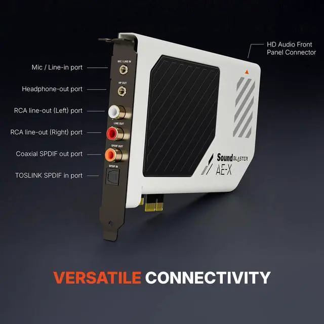 Alt view image 3 of 10 - Creative Labs Sound Blaster AE-X PCIe Sound Card, Hi-res 32-bit/384 kHz DSD256 Audio, ESS DAC, Built-in Headphone Amplifier, ASIO 2.3, for Desktop PC Gaming and Hi-Fi Playback