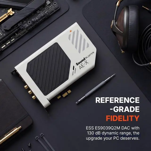 Alt view image 2 of 10 - Creative Labs Sound Blaster AE-X PCIe Sound Card, Hi-res 32-bit/384 kHz DSD256 Audio, ESS DAC, Built-in Headphone Amplifier, ASIO 2.3, for Desktop PC Gaming and Hi-Fi Playback