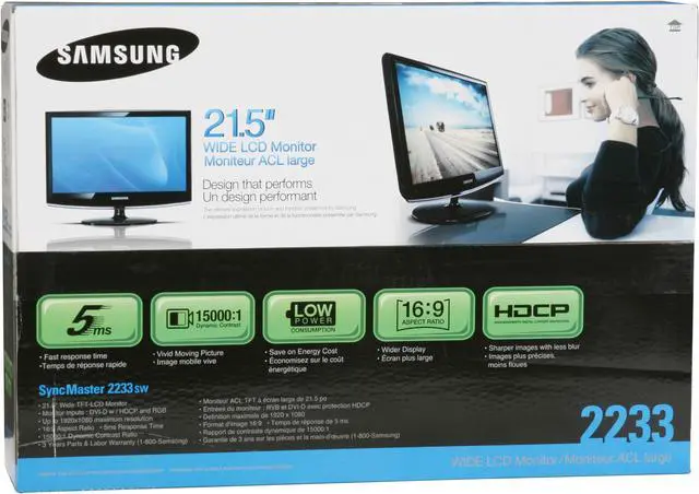 Alt view image 14 of 14 - SAMSUNG 2233SW High Glossy Black 21.5" 5ms Widescreen LCD Monitor 300 cd/m2 DC 15000:1(1000:1)  w/ HDCP Support