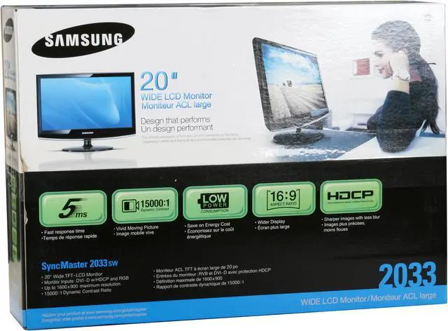 Alt view image 14 of 14 - SAMSUNG 2033SW Black 20" 5ms Widescreen LCD Monitor 300 cd/m2 DC 15000:1 (1000:1) w/ HDCP Support