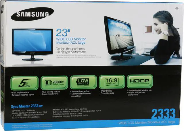 Alt view image 14 of 14 - SAMSUNG SYNCMASTER 2333SW High Glossy Black 23" 5ms Widescreen LCD Monitor 300 cd/m2 DC 20000:1 (1000:1) w/ HPCP Support