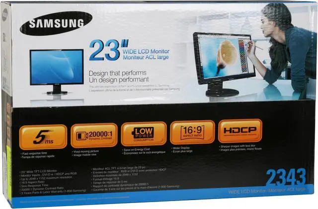 Alt view image 13 of 13 - SAMSUNG 2343BWX High Glossy Black 23" 5ms 16:9 Widescreen LCD Monitor 300 cd/m2 20000:1 (DC) w/ HDCP Support