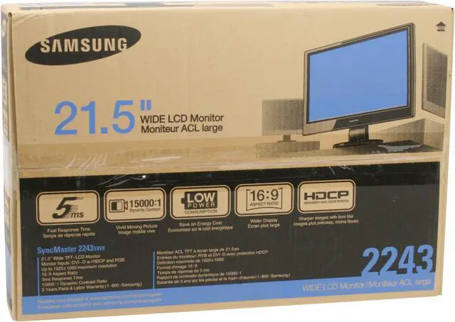 Alt view image 12 of 12 - SAMSUNG 2243SWX Glossy Black 21.5" 5ms Full HD 1080P Widescreen LCD Monitor 300cd/m2 DC 15000:1 (1000:1) w/ HDCP Support