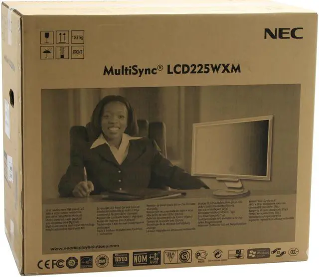 Alt view image 12 of 12 - NEC Display Solutions LCD225WXM-BK Black 22" 5ms Widescreen LCD Monitor w/ Built in Speakers 300 cd/m2 1000:1 w/ Height & Swivel Adjustments