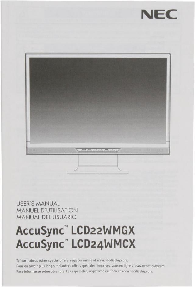 Alt view image 10 of 12 - NEC Display Solutions ASLCD24WMCX-BK Black 24" 5ms HDMI Widescreen LCD Monitor 400 cd/m2 1000:1 Built in Speakers w/ Component connector