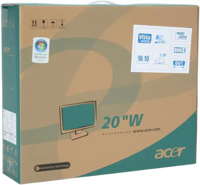Alt view image 11 of 11 - Acer 20" TFT LCD WSXGA+ LCD Monitor 5 ms D-Sub, DVI AL2016WBbd