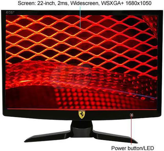 Alt view image 2 of 11 - Acer Ferrari F-22 Black-Red 22" 2ms HDMI Widescreen LCD Monitor 300 cd/m2 20000:1 Built in AC Adapter