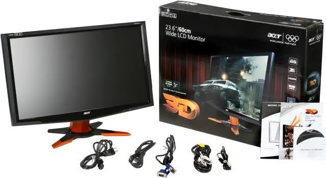 Alt view image 8 of 8 - Acer GD235HZbid Black / Orange 23.6" HDMI Widescreen 1080p NVIDIA LCD 120Hz 3D Monitor 300 cd/m2 ACM 80000:1