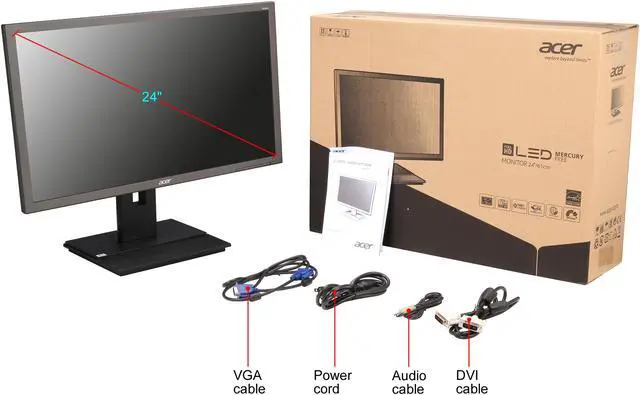 Alt view image 13 of 12 - Acer B246HL 24" Full HD 1920 x 1080 60Hz DVI VGA Built-in Speakers Backlit LED WideScreen Height Adjustable LCD Monitor