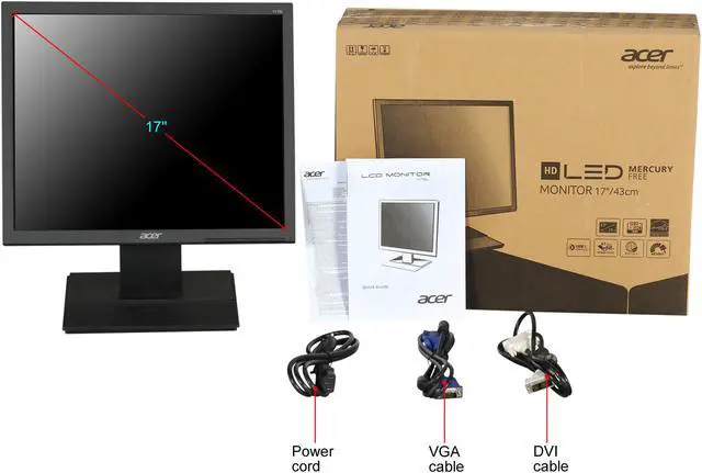 Alt view image 8 of 8 - Acer V176L bd 17" SXGA 1280 x 1024 75Hz VGA DVI Backlit LED LCD Monitor