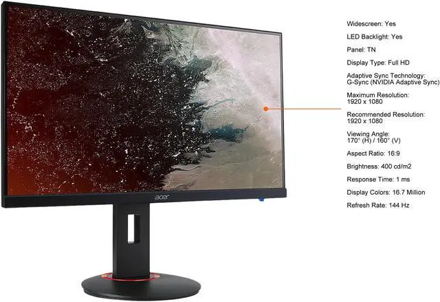 Alt view image 5 of 7 - Acer XF Series XF270H Bbmiiprx 27" Full HD 1920 x 1080 144 Hz 1 ms HDMI, DisplayPort G-SYNC Compatible Built-in Speakers Gaming Monitor