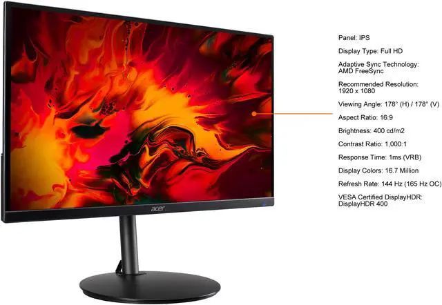 Alt view image 5 of 9 - Acer RX241Y Pbmiiphx 24" (23.8" Viewable) Full HD 1920 x 1080 1ms 144 Hz (165 Hz OC) 2 x HDMI, DisplayPort AMD FreeSync Built-in Speakers Height Adjustable Gaming Monitor