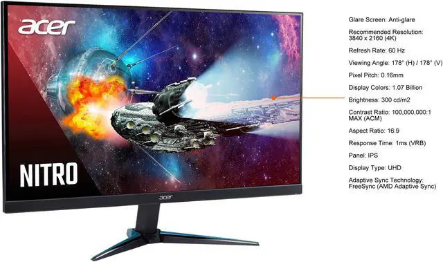 Alt view image 4 of 7 - Acer Nitro VG280K bmiipx 28" IPS 3840 x 2160P 4K 1ms UHD AMD FreeSync HDR 2 x HDMI, DisplayPort, Built-in Speaker Gaming Monitor