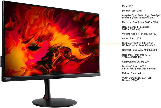 Alt view image 5 of 9 - Acer Nitro XV282K 28inch IPS 3840x2160 144Hz Refresh rate 1ms response time 90% DCI-P3 FreeSync Premium HDR400 KVM Switch HDMI2.1 Gaming Monitor, HDMI2.1x2, DisplayPort, USB-C(65W), USB3.0, Speaker