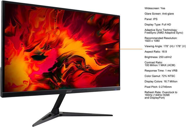 Alt view image 6 of 12 - Acer Nitro RG241Y Pbiipx 23.8" Gaming Full HD (1920 x 1080) IPS Monitor with AMD RADEON FreeSync Technology, HDR Ready, 165Hz, 1ms, (1 x Display Port & 2 x HDMI 2.0 Ports)