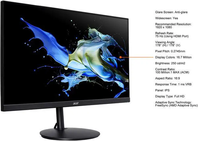 Alt view image 5 of 9 - Acer CB242Y bir 24" (23.8" Viewable) Full HD (1920 x 1080) IPS Zero Frame Monitor with AMD Radeon FREESYNC Technology - 1ms, 75Hz Refresh (HDMI Port)
