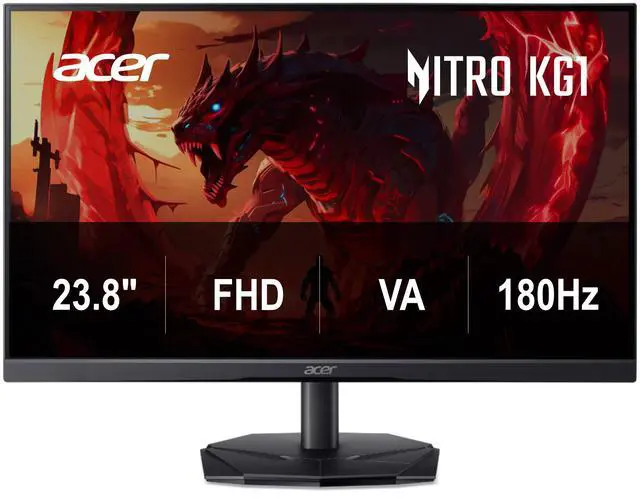 Main image of Acer Nitro KG241Y P3bip 23.8" Gaming Full HD (1920 x 1080) Gaming Monitor with AMD FreeSync Technology, 180Hz Refresh Rate, Up to 0.5ms, HDR10, VESA mounting compliant (100 x 100mm) (1 x Display Port 1.2, 1 x HDMI 2.0 Port)