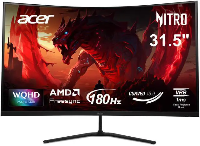 Acer Nitro 32" (31.5" viewable) WQHD 2K 1440P 180hz with AMD FreeSync 1ms 1000R Curved Gaming Computer Monitor ED323QU P1bmiipx