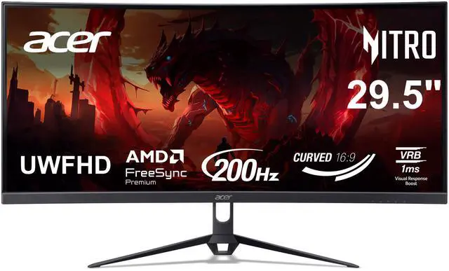 Acer Nitro 29.5" Ultrawide Full HD 1080P 200hz with AMD FreeSync Premium Technology 1ms sRGB 100% 1800R Curved Gaming Computer Monitor ED300C X1bmiippx