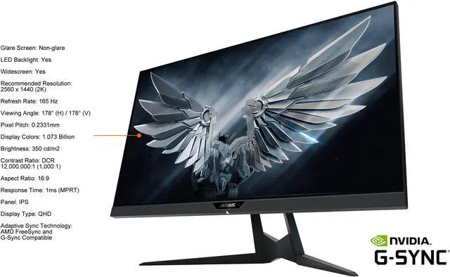 Alt view image 4 of 8 - AORUS FI27Q-P 27" 165Hz 1440P QHD HBR3 G-SYNC Compatible IPS Gaming Monitor, Built-in ANC, 2k Display, 1 ms Response Time, HDR, 95% DCI-P3, 1x Display Port 1.4, 2x HDMI 2.0, 2x USB 3.0