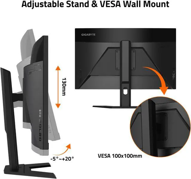 Alt view image 5 of 5 - GIGABYTE - G27QC Advanced - 27" VA Curved Gaming Monitor - QHD 2560x1440 - 165Hz - 1ms MPRT - Adaptive-Sync - HDMI, DP, USB-A - Height Adjustable - Black