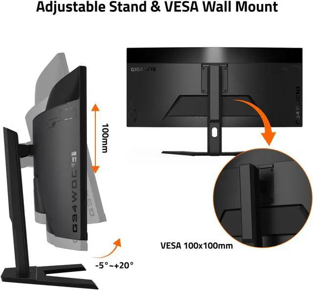 Alt view image 5 of 5 - GIGABYTE - G34WQC Advanced - 34" VA Curved Gaming Monitor - WQHD 3440x1440 - 144Hz - 1ms MPRT - AMD FreeSync Premium - HDMI, DP - Height Adjustable - Black