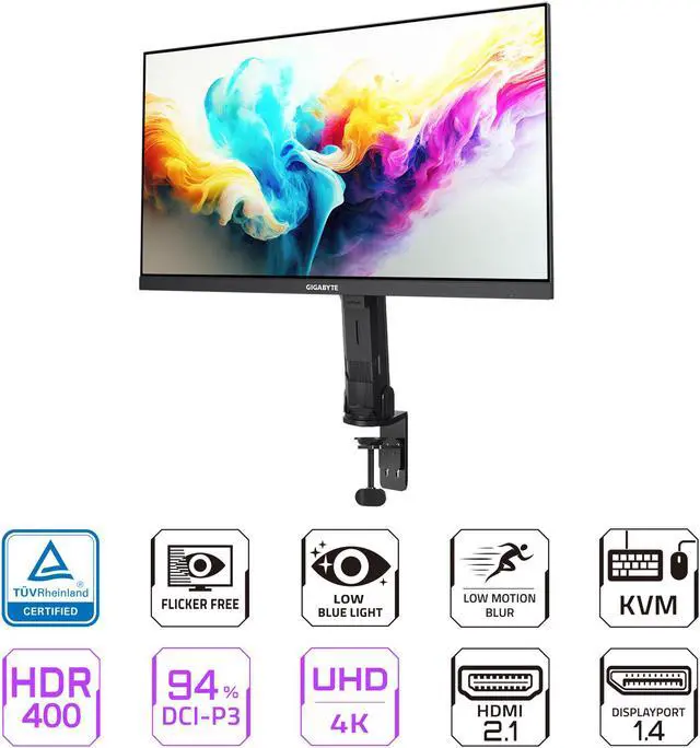 Alt view image 2 of 6 - GIGABYTE - M28U Arm Edition - 28" IPS Gaming Monitor - UHD 3840x2160 - 144Hz - 1ms GTG - AMD FreeSync Premium Pro - Type C KVM - HDMI, DP, Type C - Height Adjustable - Black