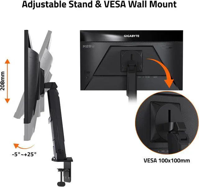 Alt view image 5 of 6 - GIGABYTE - M28U Arm Edition - 28" IPS Gaming Monitor - UHD 3840x2160 - 144Hz - 1ms GTG - AMD FreeSync Premium Pro - Type C KVM - HDMI, DP, Type C - Height Adjustable - Black