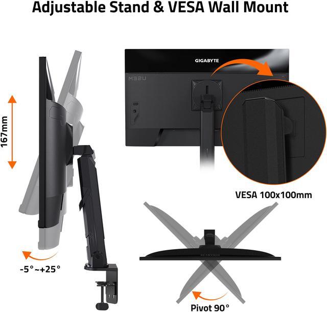 Alt view image 5 of 6 - GIGABYTE - M32U Arm Edition - 32" IPS Gaming Monitor - UHD 3840x2160 - 144Hz - 1ms MPRT - AMD FreeSync Premium Pro - Type C KVM - HDMI, DP, Type C - Height Adjustable - Black